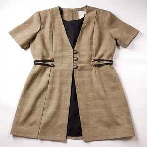 80s Alesia International Petite Tan Short-Sleeve Dress